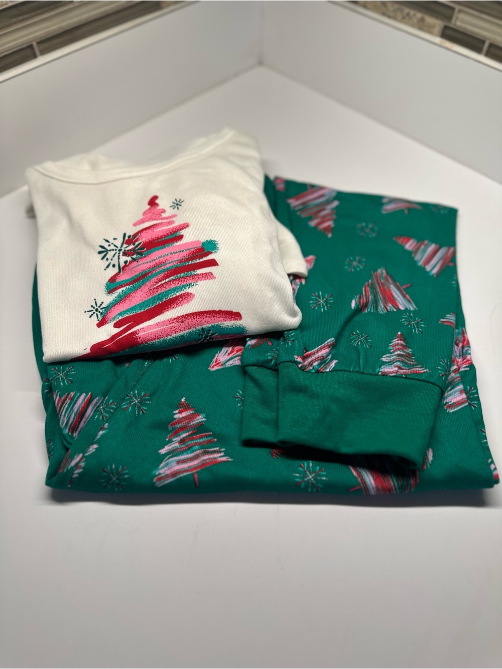 Green & White Holiday Tree Pajama Set